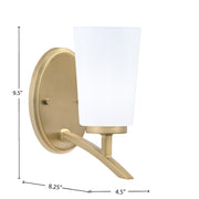 Toltec Kurve 4.5in 1-Light Wall Sconce | Transitional New Age Brass and White Opal Glass | Bedroom & Hallway Accent Light | Model 3721-NAB-261