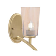 Toltec Kurve 1-Light Uplight Wall Sconce | New Age Brass and Amber Gradient Glass | Bedroom & Hallway Accent Light | Model 3721-NAB-263