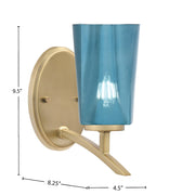 Toltec Kurve 1-Light Uplight Wall Sconce | New Age Brass and Blue Gradient Glass | Bedroom & Hallway Accent Light | Model 3721-NAB-265