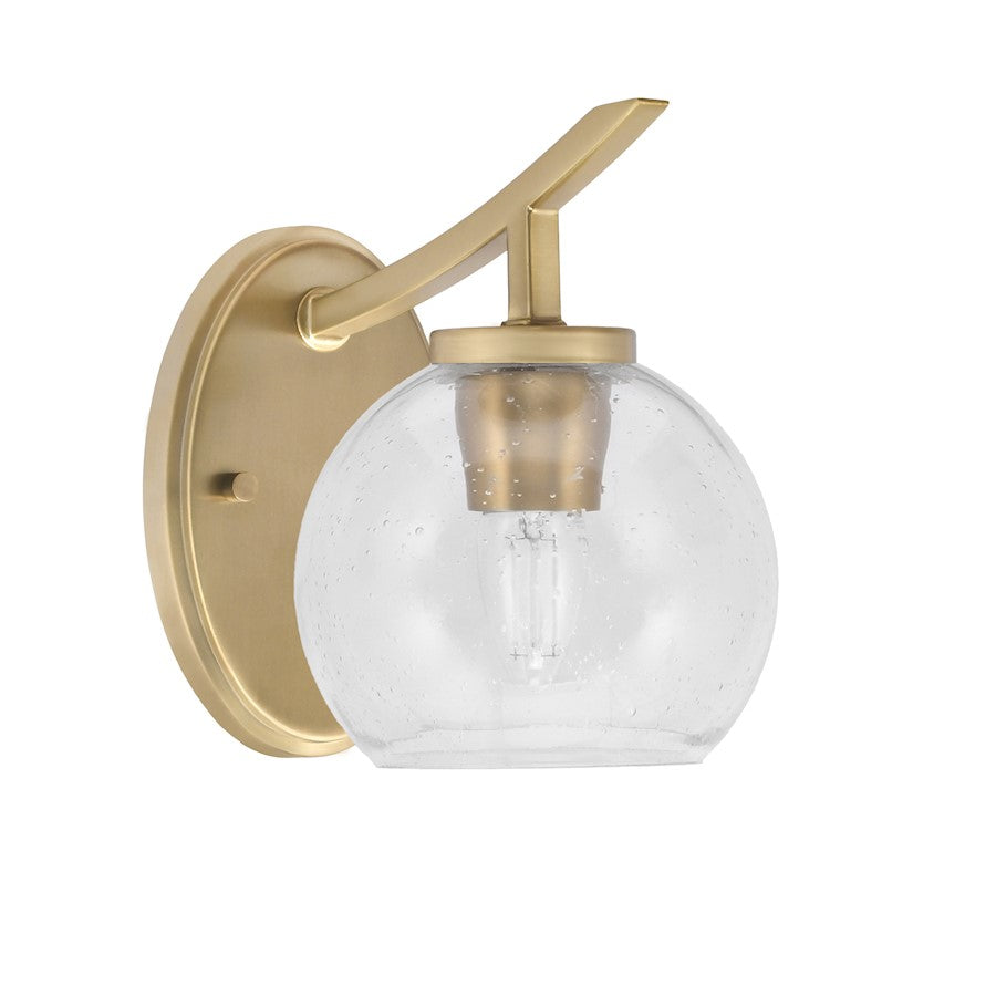 Toltec Kurve 1Lt Uplight Wall Sconce, Brass, 5.75" Clear Bubble - 3721-NAB-4100