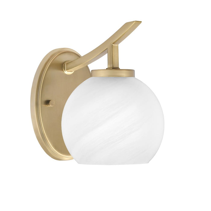 Toltec Kurve 1Lt Uplight Wall Sconce, Brass, 5.75" White Marble - 3721-NAB-4101