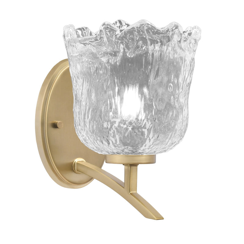 Toltec Kurve 7in 1-Light Uplight Wall Sconce | New Age Brass and Clear Lava Glass | Bedroom & Hallway Accent | 7 x 9 x 9.5 in | Model 3721-NAB-4230