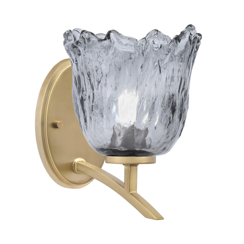 Toltec Kurve 7in 1-Light Uplight Wall Sconce | New Age Brass and Smoke Lava Glass | Bedroom & Hallway Accent | 7 x 9 x 9.5 in | Model 3721-NAB-4232