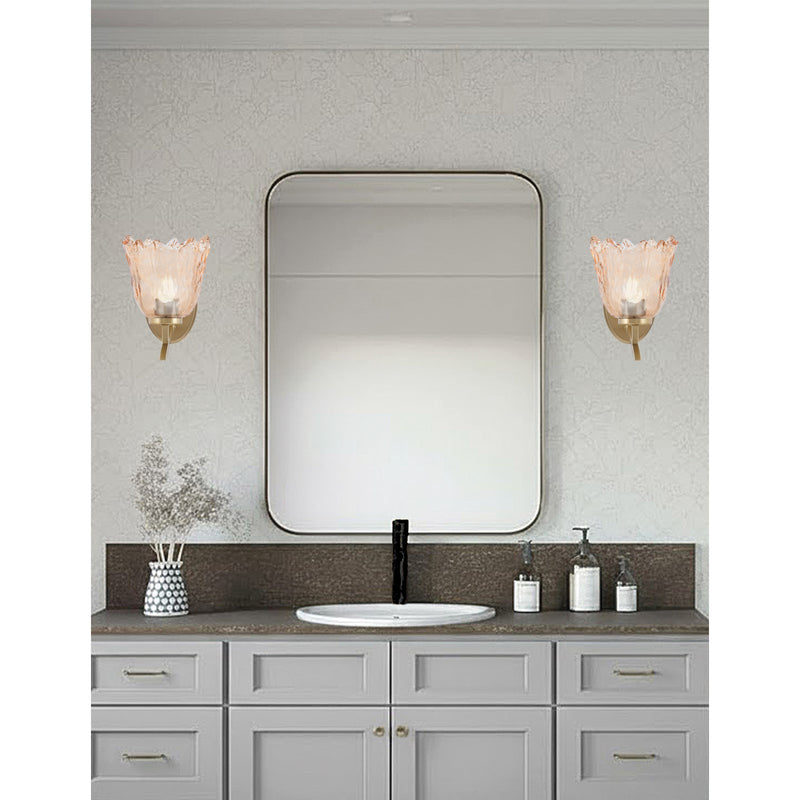 Toltec Kurve 7in 1-Light Uplight Wall Sconce | New Age Brass and Amber Lava Glass | Bedroom & Hallway Accent | 7 x 9 x 9.5 in | Model 3721-NAB-4233