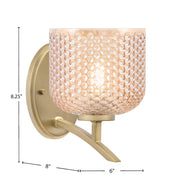 Toltec Kurve 6in 1-Light Wall Sconce | Contemporary New Age Brass Steel and Amber Textured Glass | Hallway & Bedroom Accent | 6 x 8.25 x 8 in | Model 3721-NAB-4613