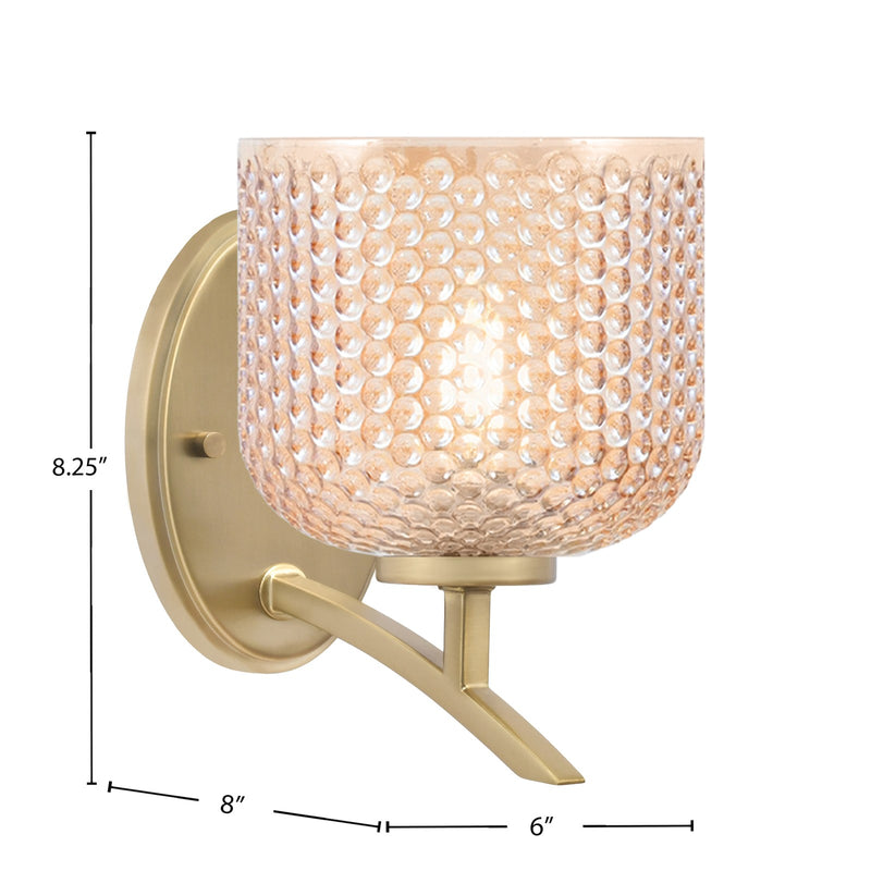 Toltec Kurve 6in 1-Light Wall Sconce | Contemporary New Age Brass Steel and Amber Textured Glass | Hallway & Bedroom Accent | 6 x 8.25 x 8 in | Model 3721-NAB-4613