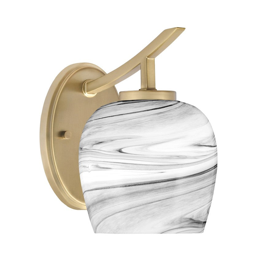 Toltec Kurve 1Lt Uplight Wall Sconce, Brass, 6" Onyx Swirl - 3721-NAB-4819