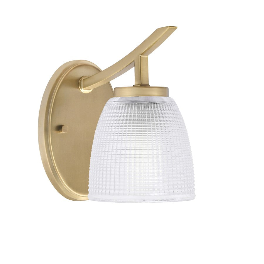 Toltec Kurve 1Lt Uplight Wall Sconce, Brass, 5" Clear Ribbed - 3721-NAB-500