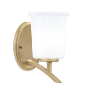 Toltec Kurve 1-Light Uplight Wall Sconce | New Age Brass and White Opal Glass | Bedroom & Hallway Accent Light | Model 3721-NAB-5031