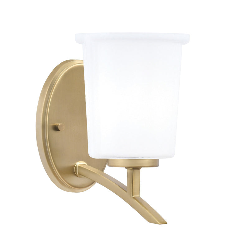 Toltec Kurve 1-Light Uplight Wall Sconce | New Age Brass and White Opal Glass | Bedroom & Hallway Accent Light | Model 3721-NAB-5031