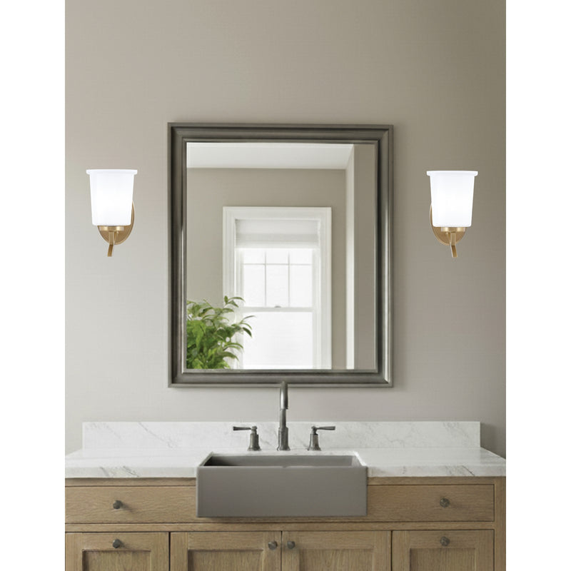 Toltec Kurve 1-Light Uplight Wall Sconce | New Age Brass and White Opal Glass | Bedroom & Hallway Accent Light | Model 3721-NAB-5031