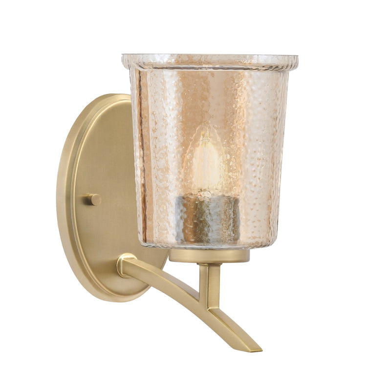 Toltec Kurve 5in 1-Light Uplight Wall Sconce | New Age Brass and Amber Bubble Glass | Bedroom & Hallway Accent | Model 3721-NAB-5033
