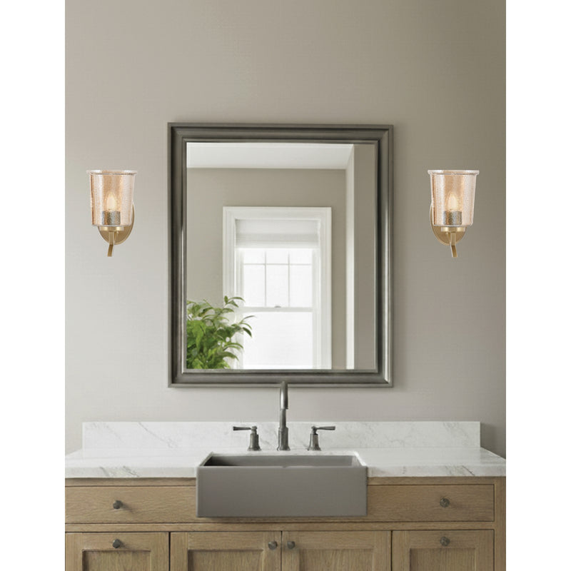 Toltec Kurve 5in 1-Light Uplight Wall Sconce | New Age Brass and Amber Bubble Glass | Bedroom & Hallway Accent | Model 3721-NAB-5033