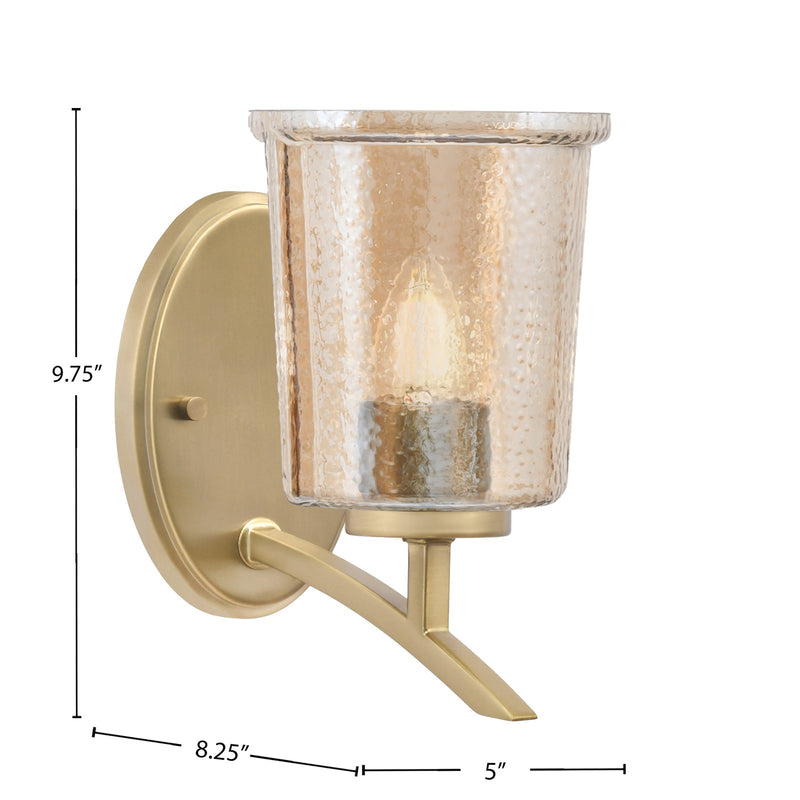 Toltec Kurve 5in 1-Light Uplight Wall Sconce | New Age Brass and Amber Bubble Glass | Bedroom & Hallway Accent | Model 3721-NAB-5033