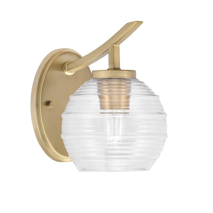 Toltec Kurve 1Lt Uplight Wall Sconce, Brass, 6" Clear Ribbed - 3721-NAB-5110