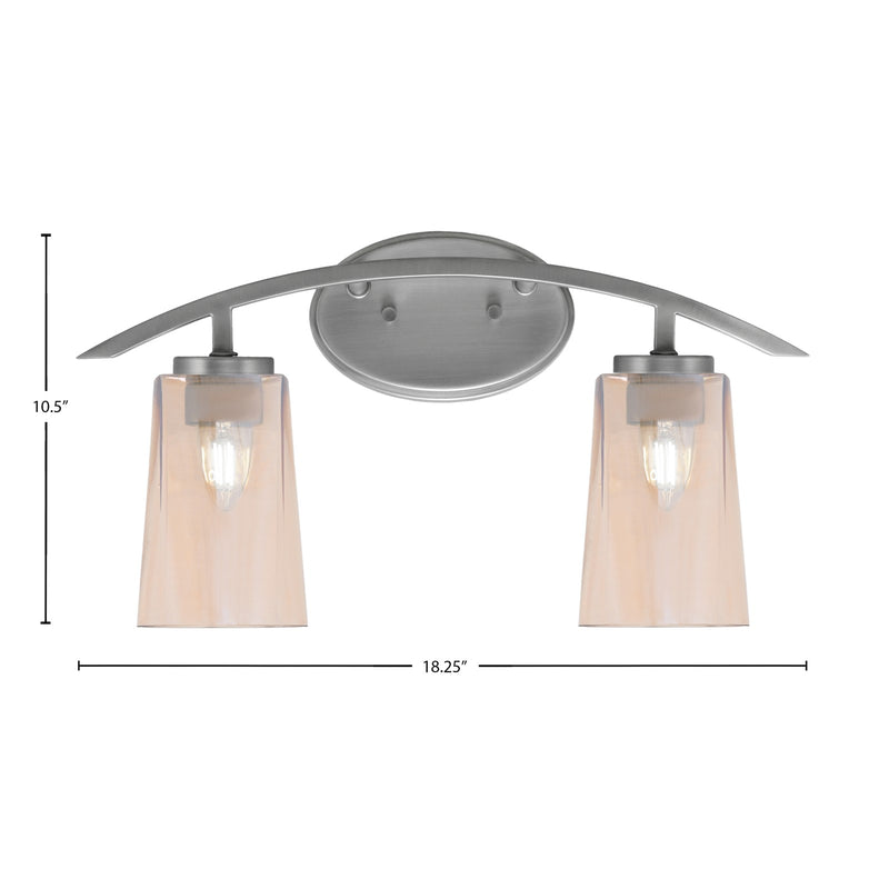 Toltec Kurve 10.5in 2-Light Bath Bar | Modern Graphite and Amber Gradient Glass | Bathroom Vanity | 7.25 x 10.5 in | Model 3722-GP-263