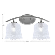 Toltec Kurve 2-Light Bath Bar | Modern Graphite Steel and Clear Lava Glass | Bathroom Vanity & Powder Room | 7.5 x 10.25 in | Model 3722-GP-4230