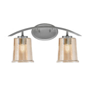 Toltec Kurve 2-Light Bath Bar | Modern Graphite Steel and Amber Bubble Glass | Bathroom Vanity & Powder Room | 7 x 9.5 in | Model 3722-GP-5033