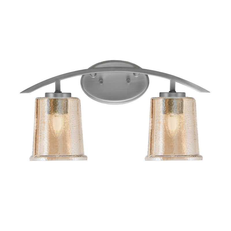 Toltec Kurve 2-Light Bath Bar | Modern Graphite Steel and Amber Bubble Glass | Bathroom Vanity & Powder Room | 7 x 9.5 in | Model 3722-GP-5033