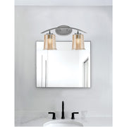 Toltec Kurve 2-Light Bath Bar | Modern Graphite Steel and Amber Bubble Glass | Bathroom Vanity & Powder Room | 7 x 9.5 in | Model 3722-GP-5033