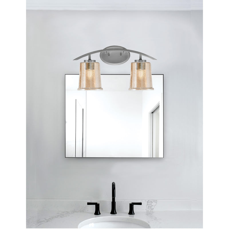 Toltec Kurve 2-Light Bath Bar | Modern Graphite Steel and Amber Bubble Glass | Bathroom Vanity & Powder Room | 7 x 9.5 in | Model 3722-GP-5033