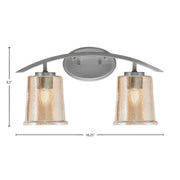 Toltec Kurve 2-Light Bath Bar | Modern Graphite Steel and Amber Bubble Glass | Bathroom Vanity & Powder Room | 7 x 9.5 in | Model 3722-GP-5033