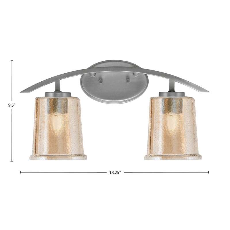 Toltec Kurve 2-Light Bath Bar | Modern Graphite Steel and Amber Bubble Glass | Bathroom Vanity & Powder Room | 7 x 9.5 in | Model 3722-GP-5033