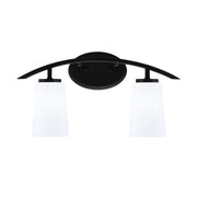 Toltec Kurve 2-Light Bath Bar | Modern Matte Black Steel and White Opal Glass | Bathroom Vanity & Powder Room | 10.5in H x 7.25in D | Model 3722-MB-261