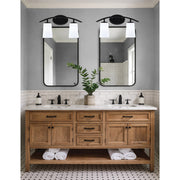 Toltec Kurve 2-Light Bath Bar | Modern Matte Black Steel and White Opal Glass | Bathroom Vanity & Powder Room | 10.5in H x 7.25in D | Model 3722-MB-261