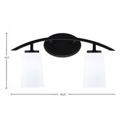 Toltec Kurve 2-Light Bath Bar | Modern Matte Black Steel and White Opal Glass | Bathroom Vanity & Powder Room | 10.5in H x 7.25in D | Model 3722-MB-261