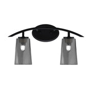 Toltec Kurve 2-Light Bath Bar | Modern Matte Black Steel and Smoke Bubble Glass | Bathroom Vanity & Powder Room | 10.5in H x 7.25in D | Model 3722-MB-262