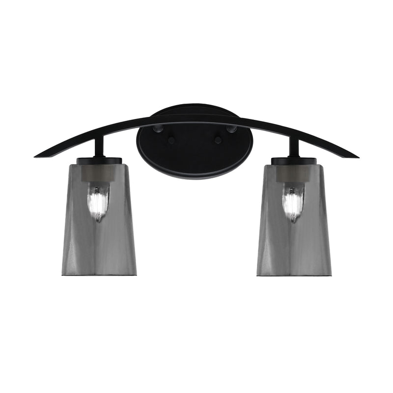 Toltec Kurve 2-Light Bath Bar | Modern Matte Black Steel and Smoke Bubble Glass | Bathroom Vanity & Powder Room | 10.5in H x 7.25in D | Model 3722-MB-262