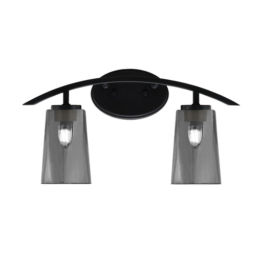 Toltec Kurve 2-Light Bath Bar | Modern Matte Black Steel and Smoke Bubble Glass | Bathroom Vanity & Powder Room | 10.5in H x 7.25in D | Model 3722-MB-262