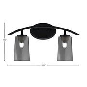Toltec Kurve 2-Light Bath Bar | Modern Matte Black Steel and Smoke Bubble Glass | Bathroom Vanity & Powder Room | 10.5in H x 7.25in D | Model 3722-MB-262