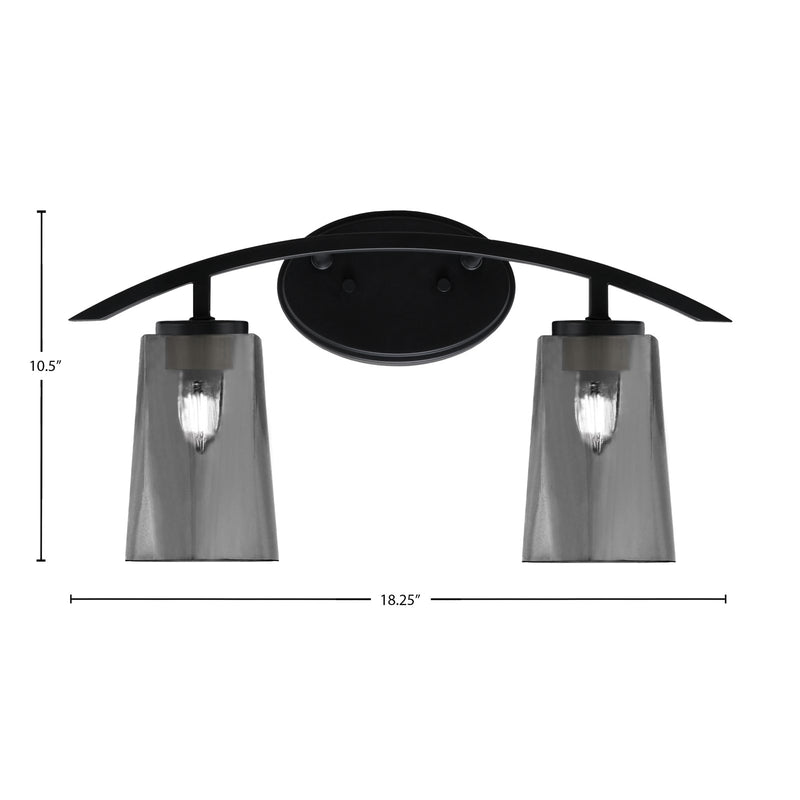 Toltec Kurve 2-Light Bath Bar | Modern Matte Black Steel and Smoke Bubble Glass | Bathroom Vanity & Powder Room | 10.5in H x 7.25in D | Model 3722-MB-262