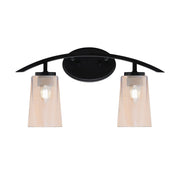 Toltec Kurve 2-Light Bath Bar | Modern Matte Black Steel and Amber Gradient Glass | Bathroom Vanity & Powder Room | 10.5in H x 7.25in D | Model 3722-MB-263