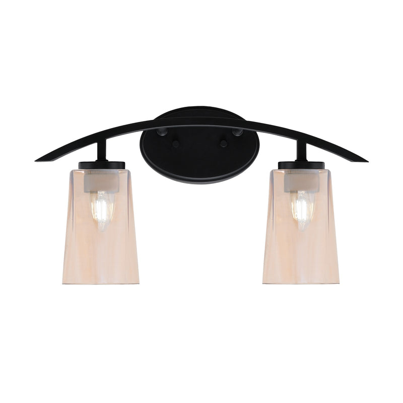 Toltec Kurve 2-Light Bath Bar | Modern Matte Black Steel and Amber Gradient Glass | Bathroom Vanity & Powder Room | 10.5in H x 7.25in D | Model 3722-MB-263