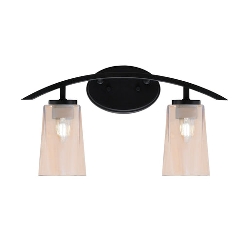 Toltec Kurve 2-Light Bath Bar | Modern Matte Black Steel and Amber Gradient Glass | Bathroom Vanity & Powder Room | 10.5in H x 7.25in D | Model 3722-MB-263