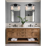 Toltec Kurve 2-Light Bath Bar | Modern Matte Black Steel and Amber Gradient Glass | Bathroom Vanity & Powder Room | 10.5in H x 7.25in D | Model 3722-MB-263