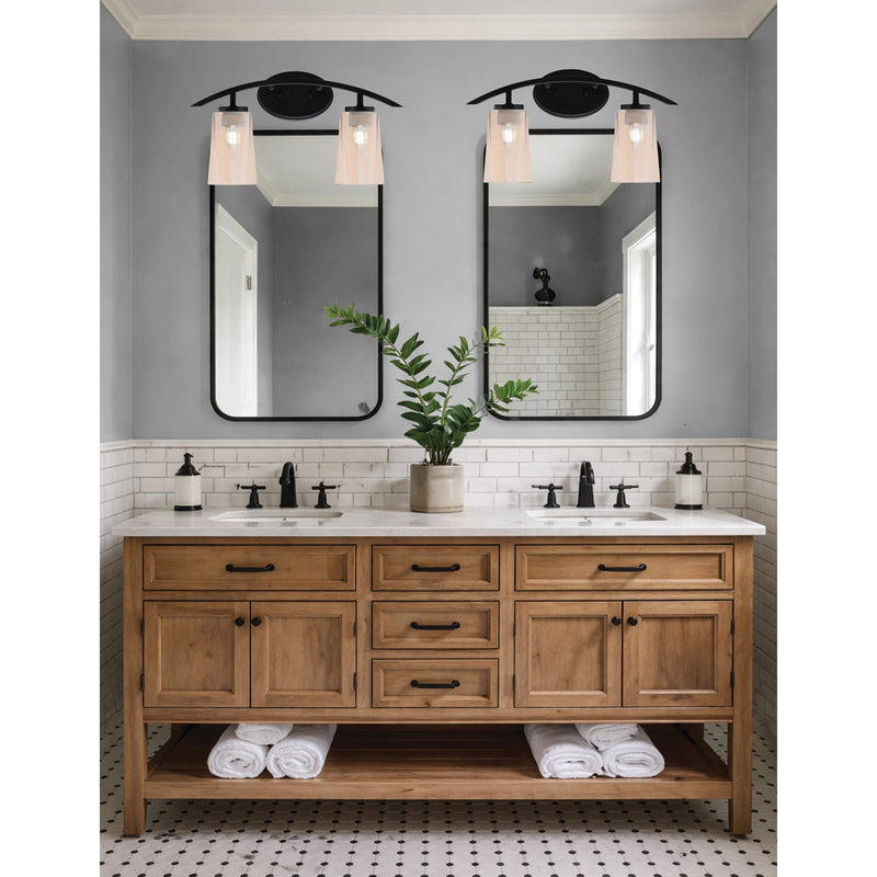 Toltec Kurve 2-Light Bath Bar | Modern Matte Black Steel and Amber Gradient Glass | Bathroom Vanity & Powder Room | 10.5in H x 7.25in D | Model 3722-MB-263