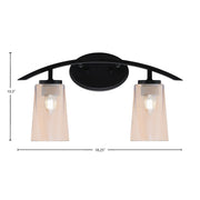 Toltec Kurve 2-Light Bath Bar | Modern Matte Black Steel and Amber Gradient Glass | Bathroom Vanity & Powder Room | 10.5in H x 7.25in D | Model 3722-MB-263