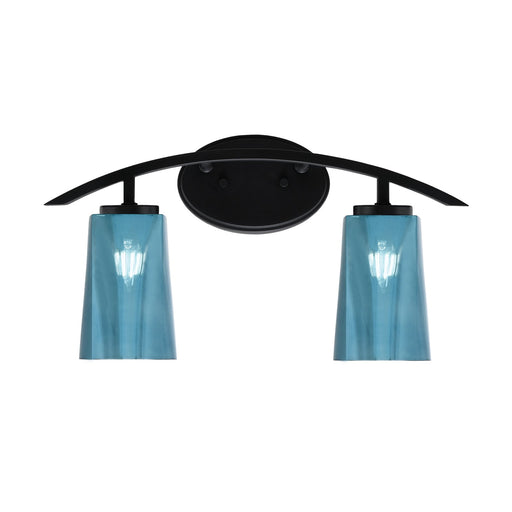Toltec Kurve 2-Light Bath Bar | Modern Matte Black Steel and Blue Gradient Glass | Bathroom Vanity & Powder Room | 10.5in H x 7.25in D | Model 3722-MB-265