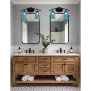 Toltec Kurve 2-Light Bath Bar | Modern Matte Black Steel and Blue Gradient Glass | Bathroom Vanity & Powder Room | 10.5in H x 7.25in D | Model 3722-MB-265