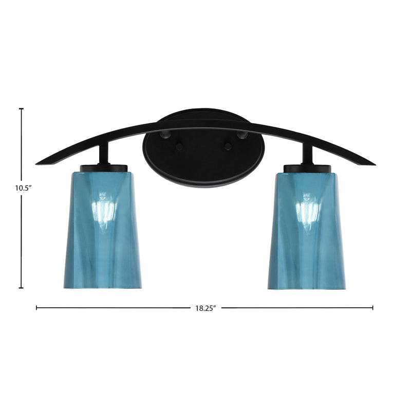 Toltec Kurve 2-Light Bath Bar | Modern Matte Black Steel and Blue Gradient Glass | Bathroom Vanity & Powder Room | 10.5in H x 7.25in D | Model 3722-MB-265