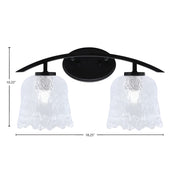 Toltec Kurve 2-Light Bath Bar | Modern Matte Black Steel and Clear Lava Glass | Bathroom Vanity & Powder Room | 7.5 x 10.25 in | Model 3722-MB-4230