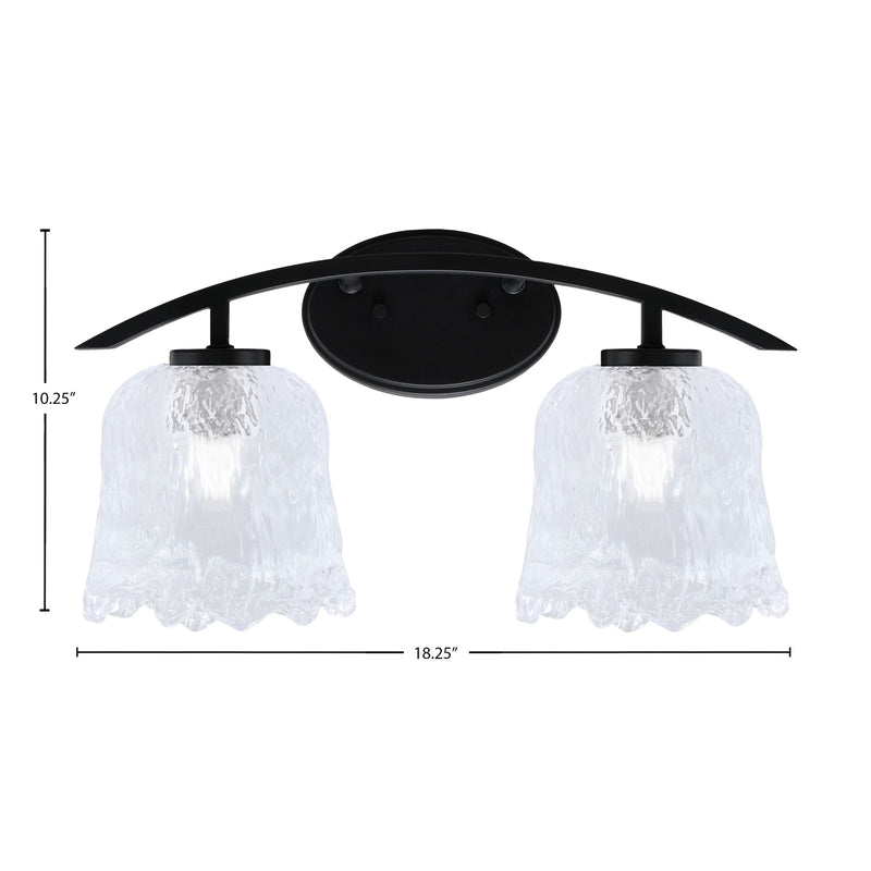 Toltec Kurve 2-Light Bath Bar | Modern Matte Black Steel and Clear Lava Glass | Bathroom Vanity & Powder Room | 7.5 x 10.25 in | Model 3722-MB-4230