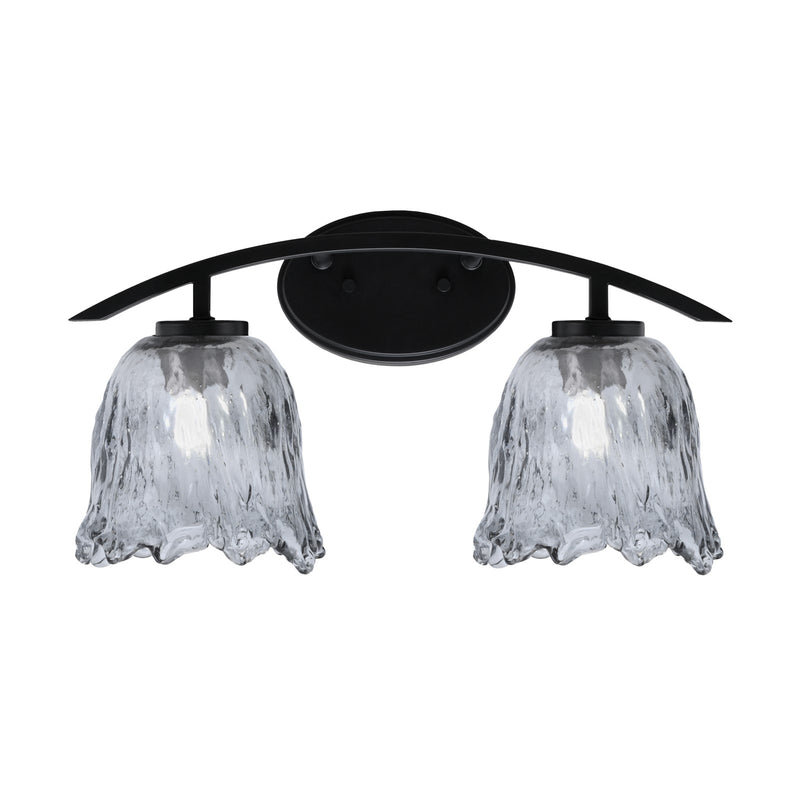 Toltec Kurve 2-Light Bath Bar | Modern Matte Black Steel and Smoke Lava Glass | Bathroom Vanity & Powder Room | 7.5 x 10.25 in | Model 3722-MB-4232