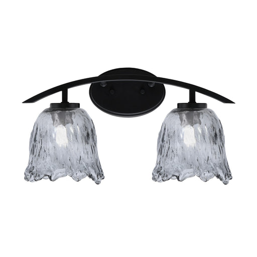 Toltec Kurve 2-Light Bath Bar | Modern Matte Black Steel and Smoke Lava Glass | Bathroom Vanity & Powder Room | 7.5 x 10.25 in | Model 3722-MB-4232