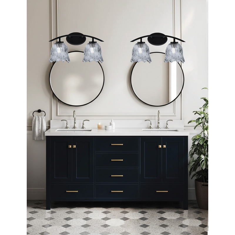 Toltec Kurve 2-Light Bath Bar | Modern Matte Black Steel and Smoke Lava Glass | Bathroom Vanity & Powder Room | 7.5 x 10.25 in | Model 3722-MB-4232
