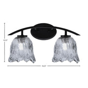 Toltec Kurve 2-Light Bath Bar | Modern Matte Black Steel and Smoke Lava Glass | Bathroom Vanity & Powder Room | 7.5 x 10.25 in | Model 3722-MB-4232